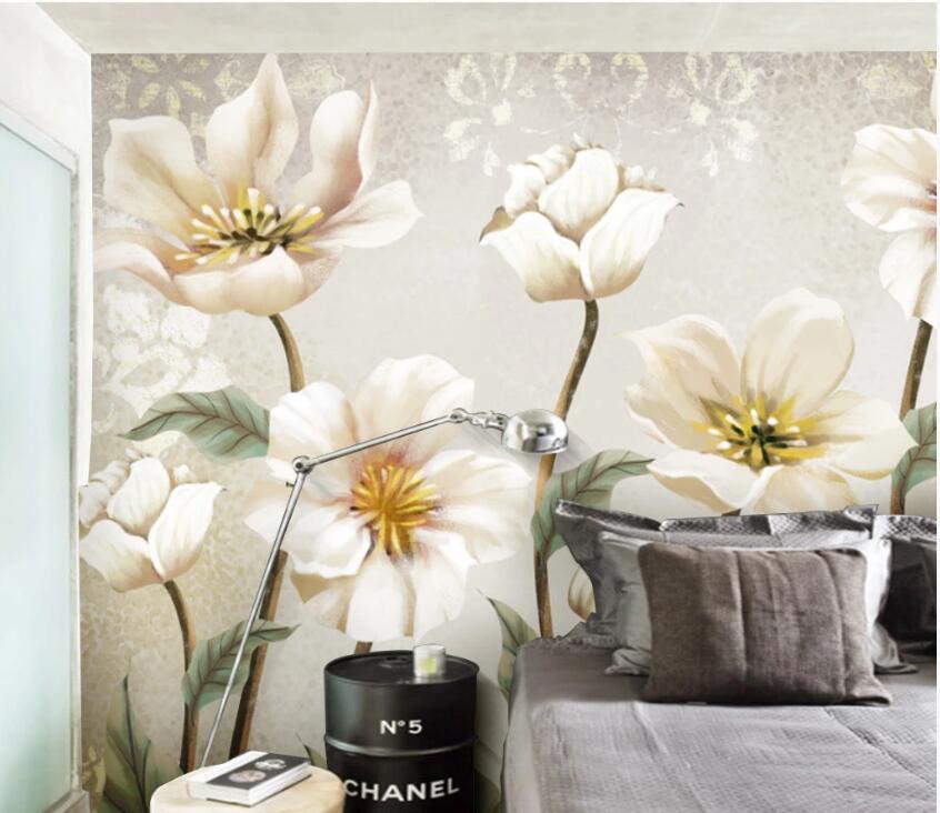 3D White Flowers WC38 Wall Murals Wallpaper AJ Wallpaper 2 