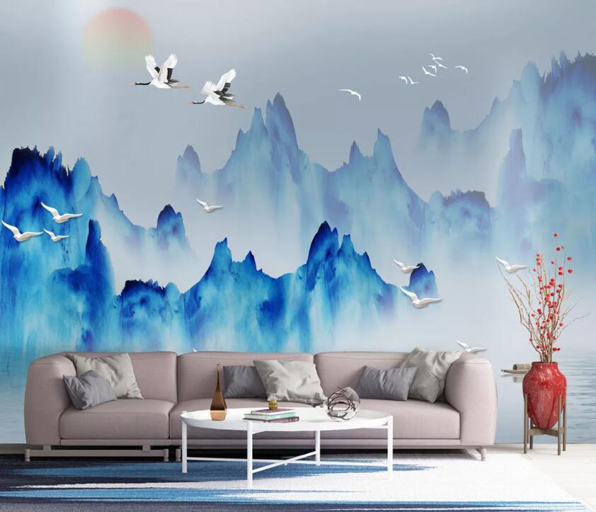 3D Blue Mountain Peak WC67 Wall Murals Wallpaper AJ Wallpaper 2 