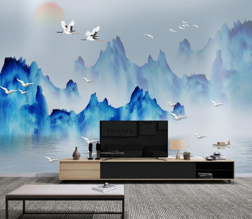 3D Blue Mountain Peak WC67 Wall Murals Wallpaper AJ Wallpaper 2 