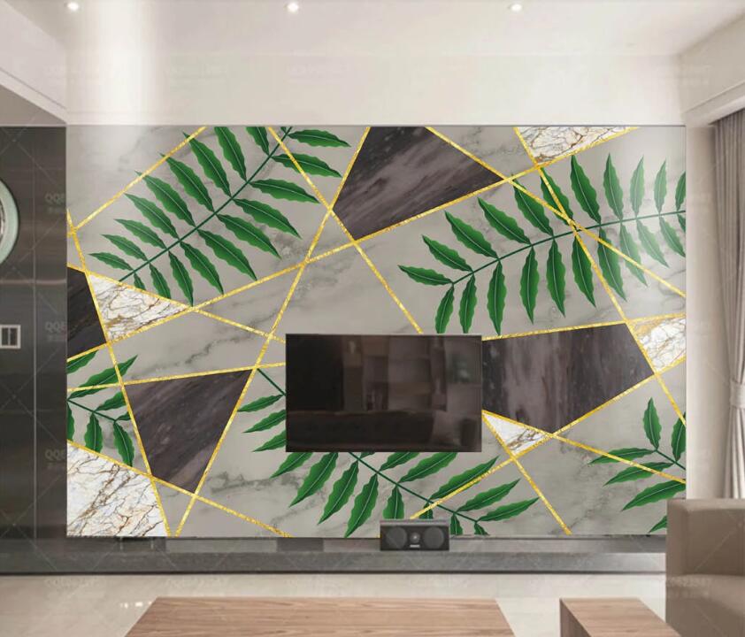 3D Green Leaf Geometric Pattern WC63 Wall Murals Wallpaper AJ Wallpaper 2 