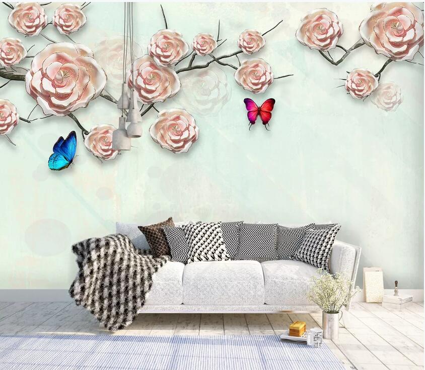 3D Rose Butterfly WC50 Wall Murals Wallpaper AJ Wallpaper 2 