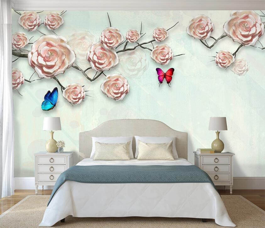 3D Rose Butterfly WC50 Wall Murals Wallpaper AJ Wallpaper 2 