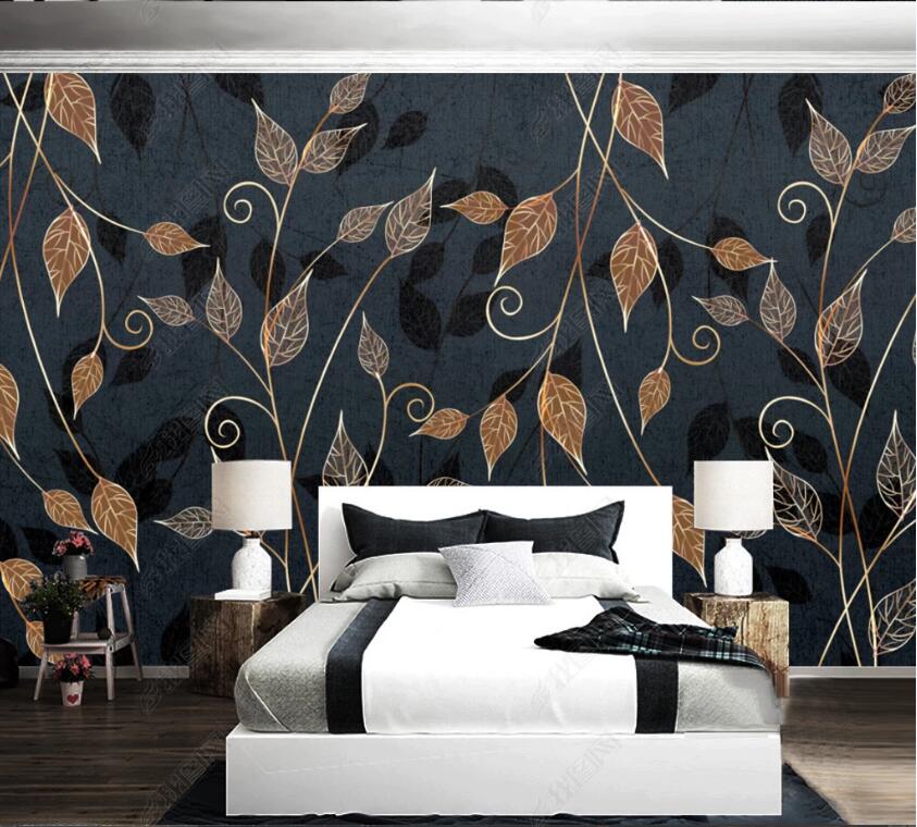 3D Golden Leaves WC47 Wall Murals Wallpaper AJ Wallpaper 2 