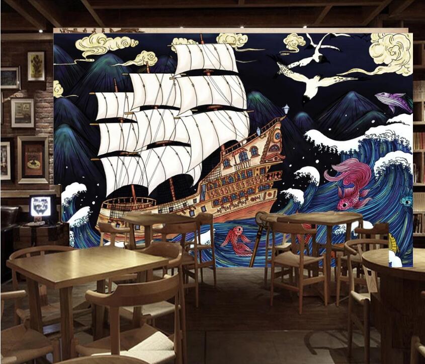3D Sailing Boat WC50 Wall Murals Wallpaper AJ Wallpaper 2 