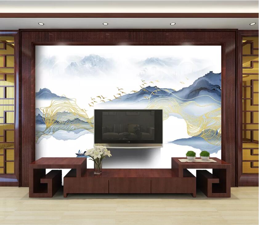 3D Golden Wave WC08 Wall Murals Wallpaper AJ Wallpaper 2 