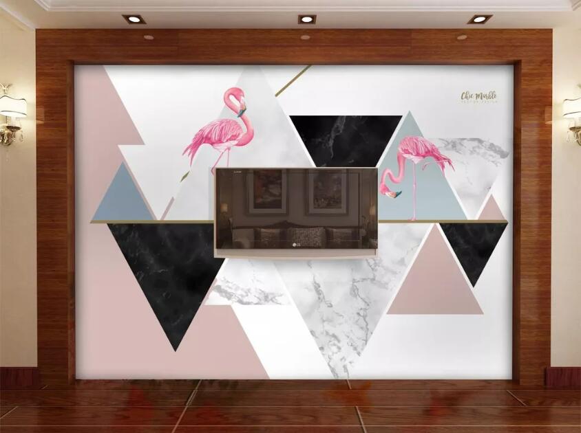 3D Flamingo Triangle WC95 Wall Murals Wallpaper AJ Wallpaper 2 
