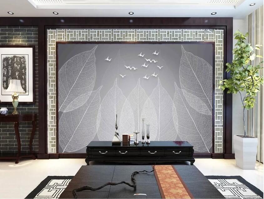 3D White Leaves WC90 Wall Murals Wallpaper AJ Wallpaper 2 
