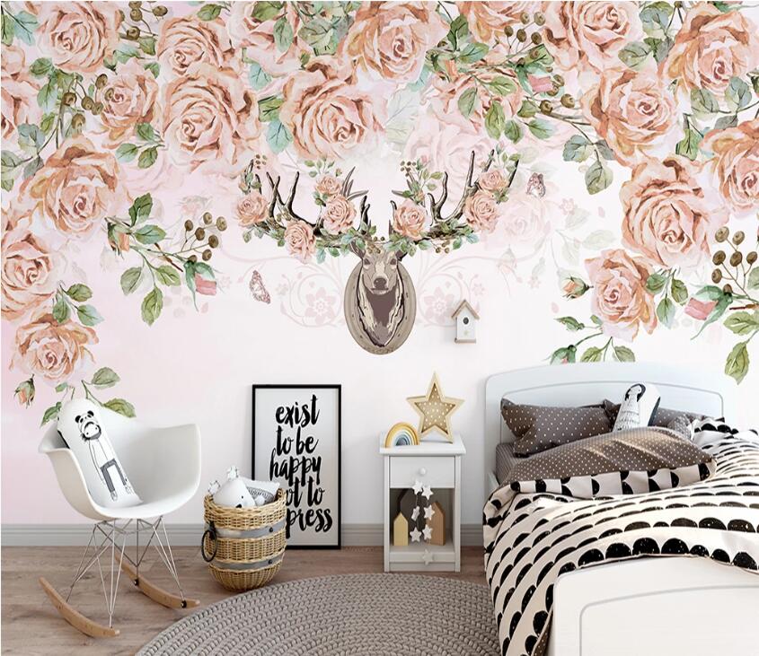 3D Flower Elk WC28 Wall Murals Wallpaper AJ Wallpaper 2 