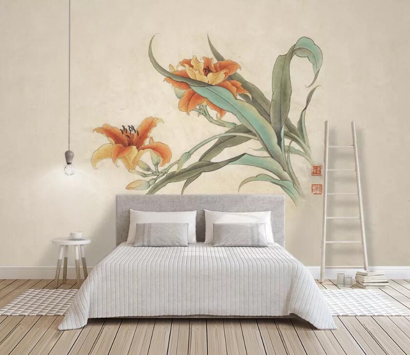 3D Orange Flower WC2669 Wall Murals