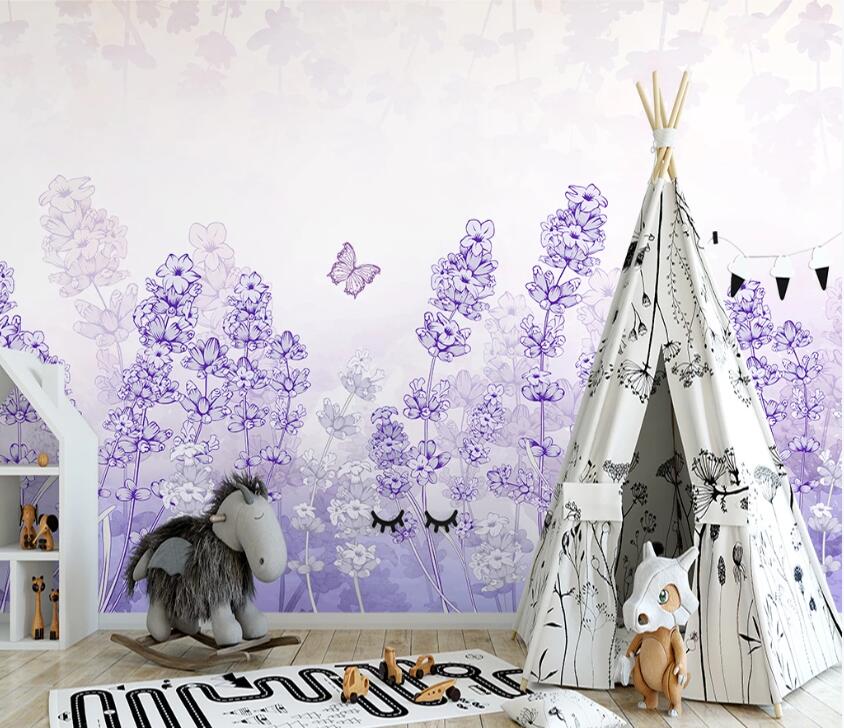 3D Purple Flowers WC44 Wall Murals Wallpaper AJ Wallpaper 2 