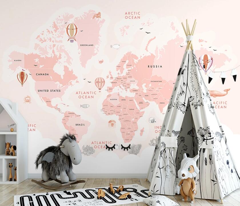 3D Pink English Map WC2652 Wall Murals