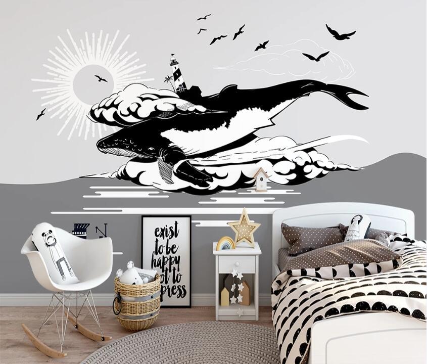 3D Black Whale WC25 Wall Murals Wallpaper AJ Wallpaper 2 