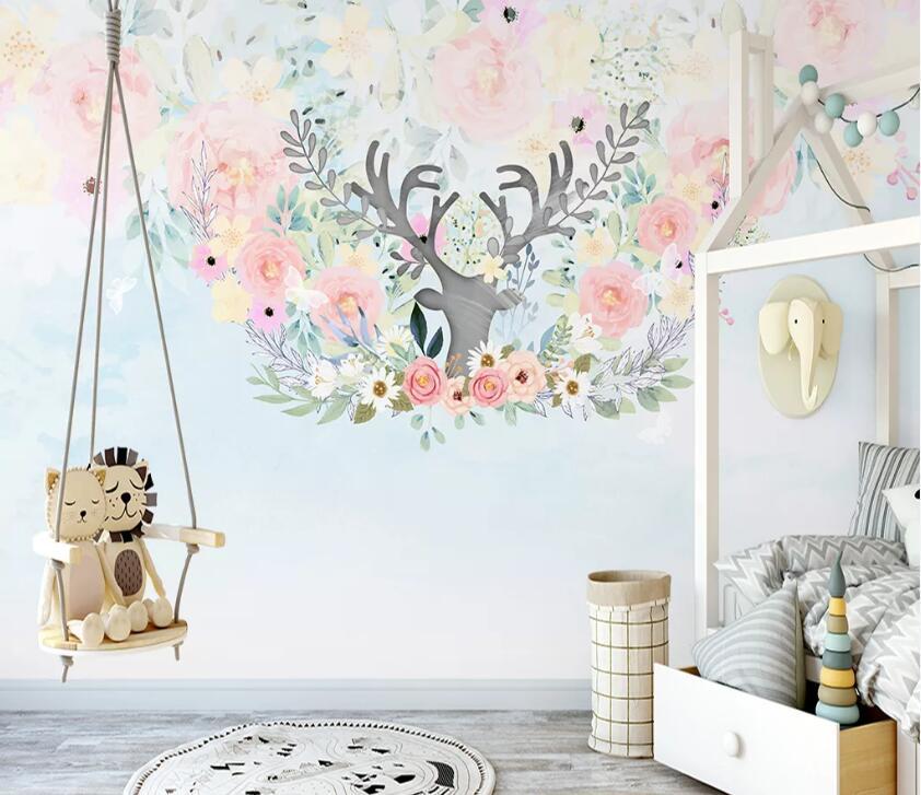 3D Antler Flower WC16 Wall Murals Wallpaper AJ Wallpaper 2 
