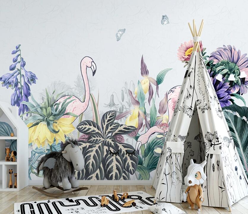 3D Flamingo Plant WC05 Wall Murals Wallpaper AJ Wallpaper 2 