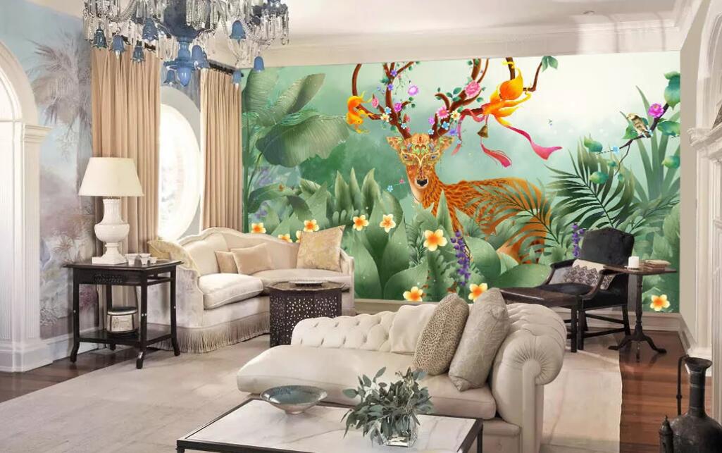 3D Rainforest Deer WC2512 Wall Murals