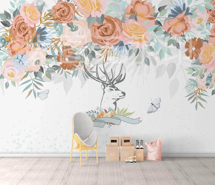 3D Flower Elk WC01 Wall Murals Wallpaper AJ Wallpaper 2 