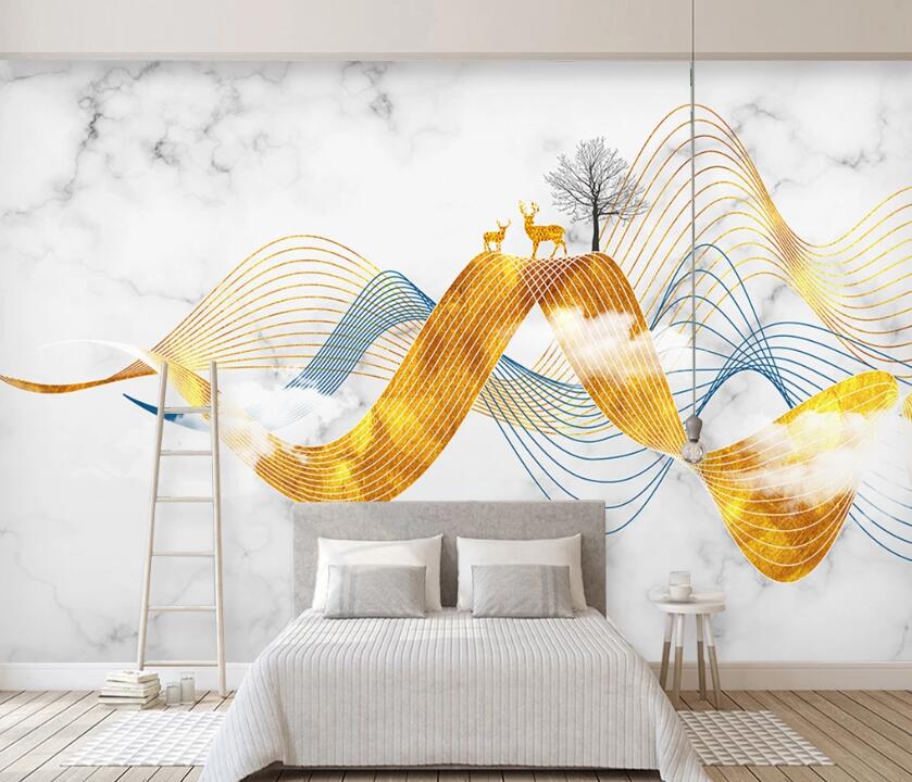 3D Golden Wave WC06 Wall Murals Wallpaper AJ Wallpaper 2 