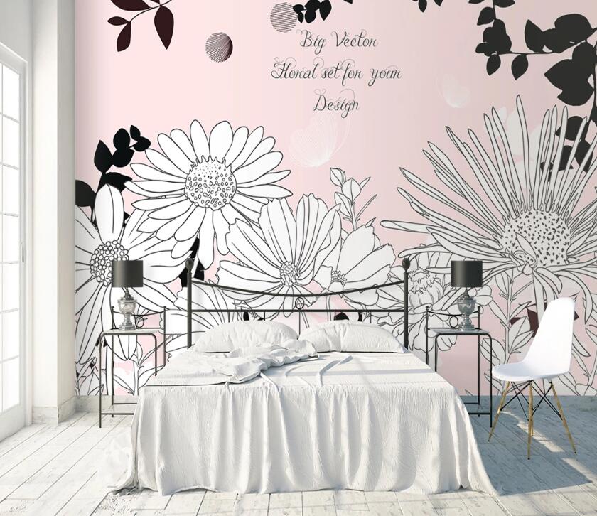 3D Flower Sketch WC90 Wall Murals Wallpaper AJ Wallpaper 2 