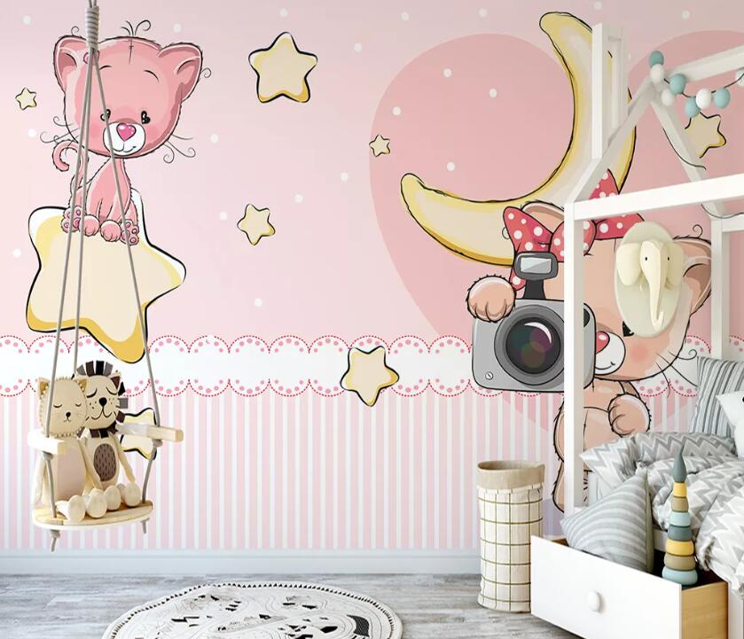 3D Moon Star Cat WC2436 Wall Murals