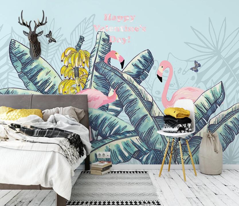 3D Flamingo Plant WC77 Wall Murals Wallpaper AJ Wallpaper 2 