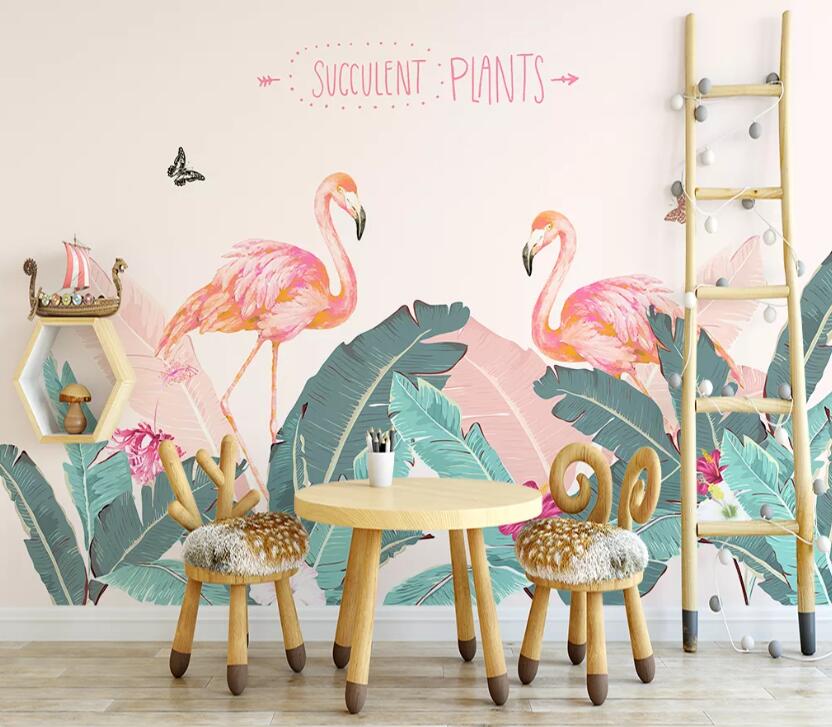 3D Flamingo Plant WC72 Wall Murals Wallpaper AJ Wallpaper 2 
