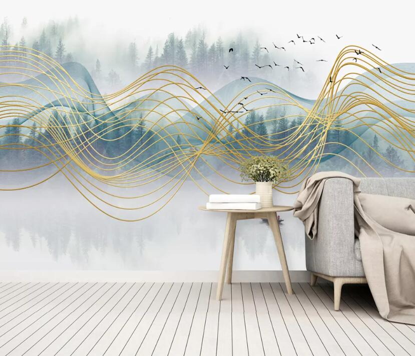 3D Golden Wave WC88 Wall Murals Wallpaper AJ Wallpaper 2 