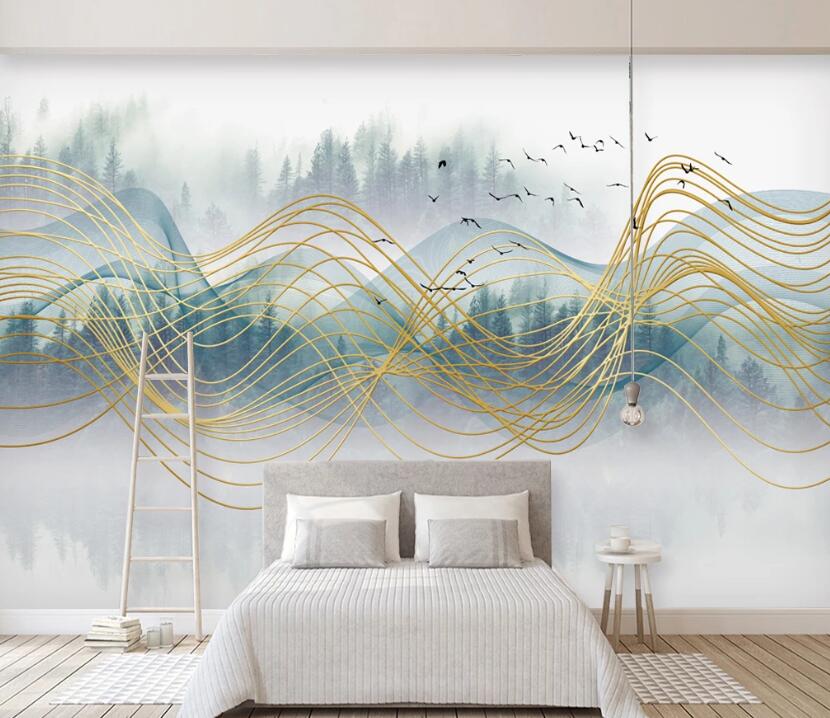 3D Golden Wave WC88 Wall Murals Wallpaper AJ Wallpaper 2 