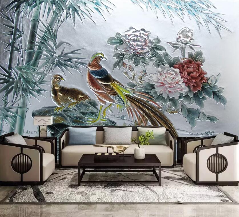 3D Bamboo Parrot WC2293 Wall Murals