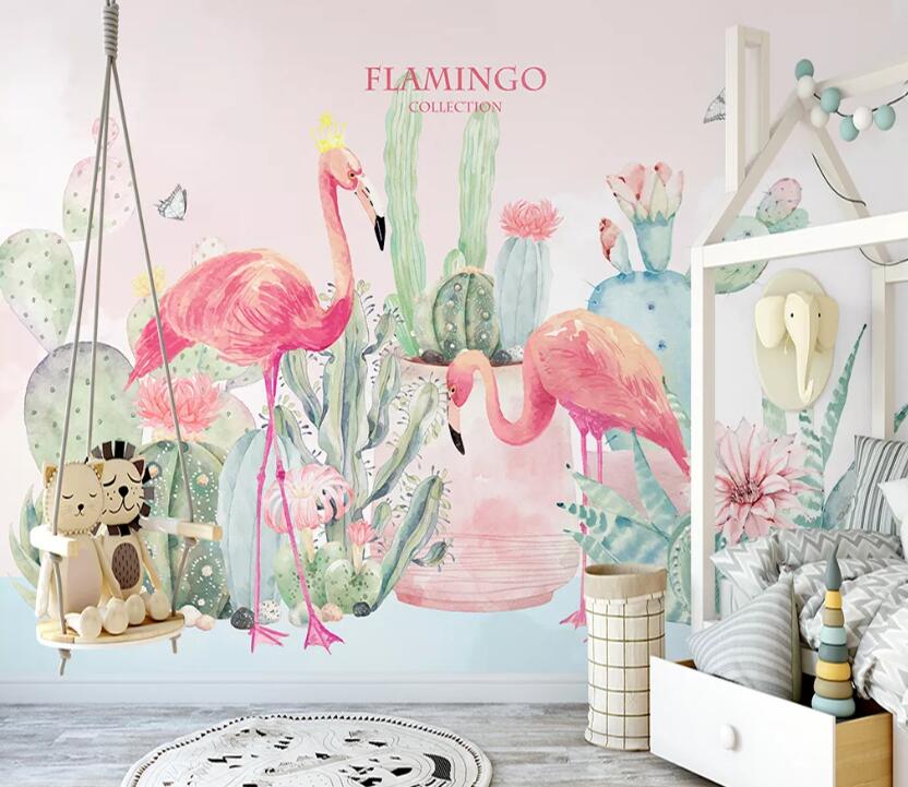 3D Flamingo Cactus WC2273 Wall Murals