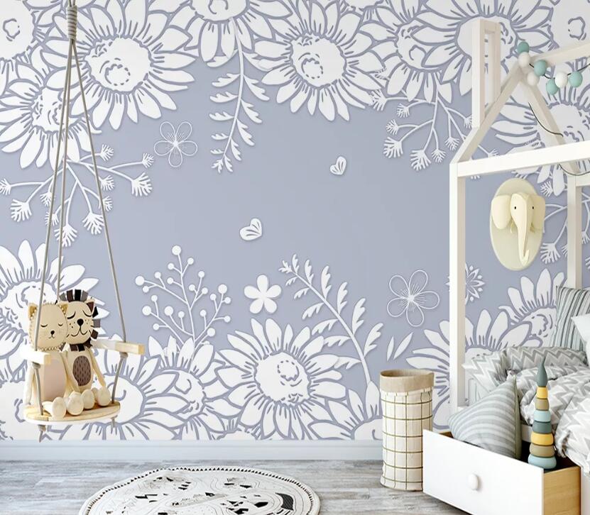 3D White Flowers WC55 Wall Murals Wallpaper AJ Wallpaper 2 