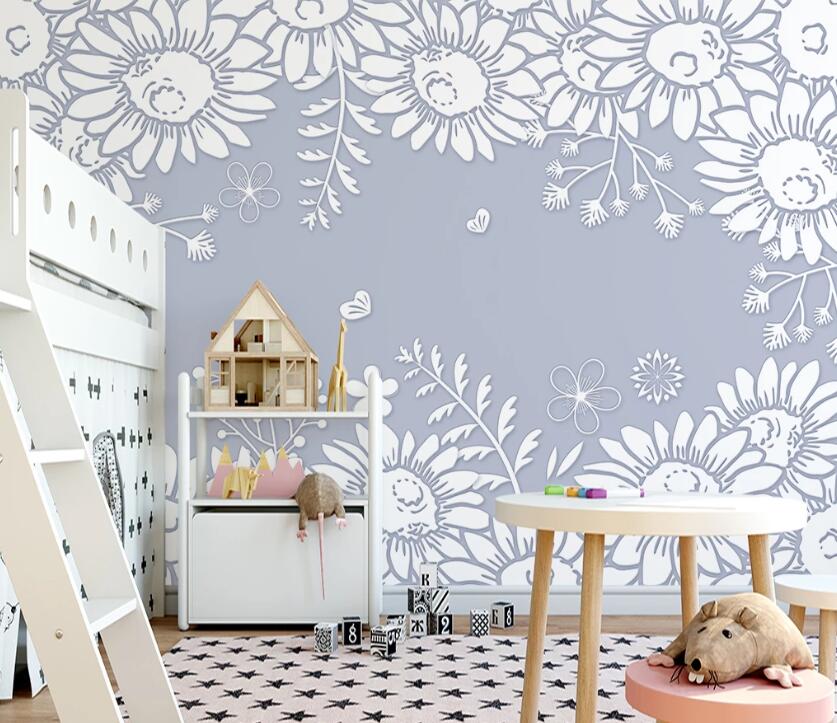 3D White Flowers WC55 Wall Murals Wallpaper AJ Wallpaper 2 