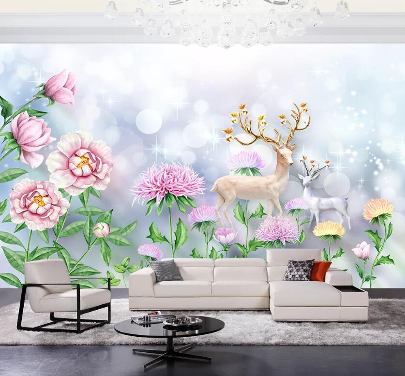3D Fawn Flower WC10 Wall Murals Wallpaper AJ Wallpaper 2 