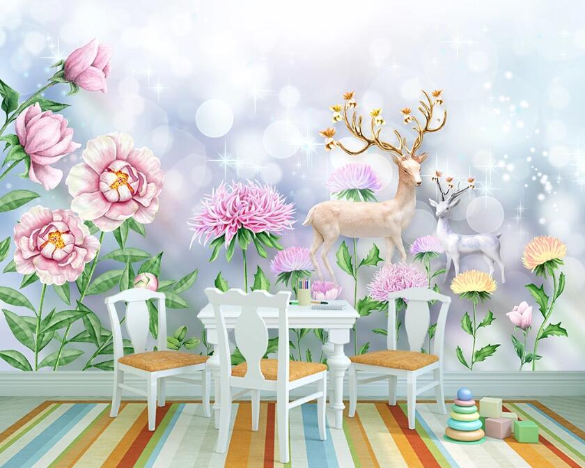 3D Fawn Flower WC10 Wall Murals Wallpaper AJ Wallpaper 2 