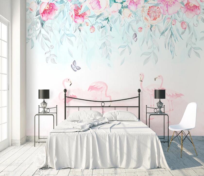 3D Flamingo Flowers WC60 Wall Murals Wallpaper AJ Wallpaper 2 