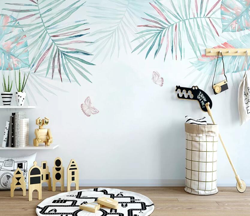 3D Green Leaf Butterfly WC59 Wall Murals Wallpaper AJ Wallpaper 2 