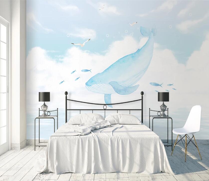 3D Seagull Whale WC2166 Wall Murals