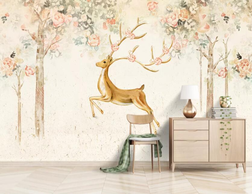 3D Golden Deer WC2141 Wall Murals