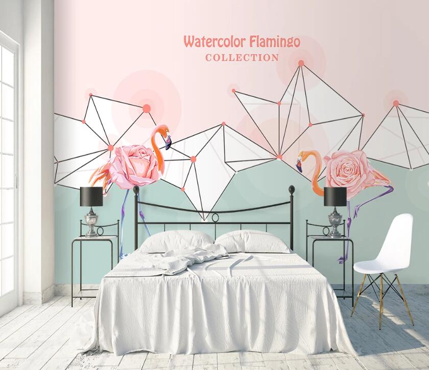 3D Rose Flamingo WC2138 Wall Murals