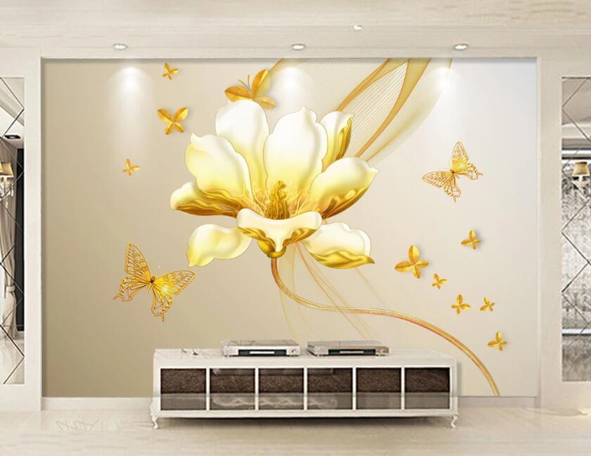 3D Golden Flower WC16 Wall Murals Wallpaper AJ Wallpaper 2 