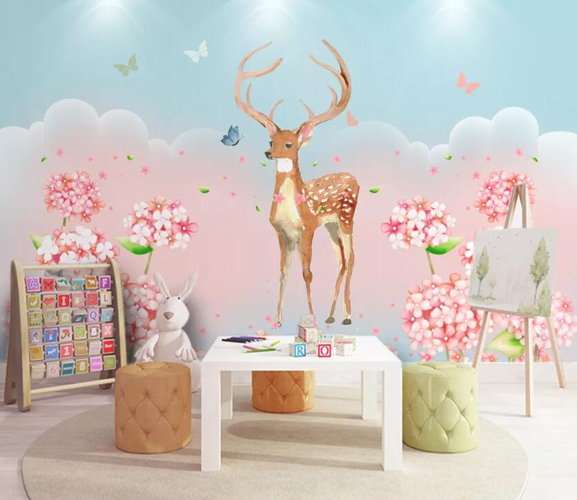 3D Sika Deer Flower WC2123 Wall Murals