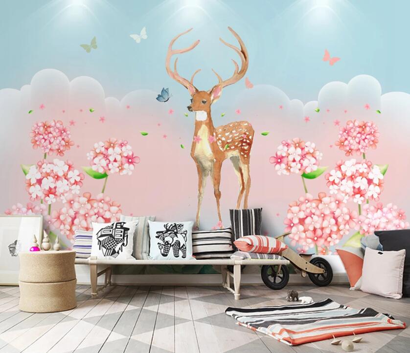 3D Sika Deer Flower WC2123 Wall Murals