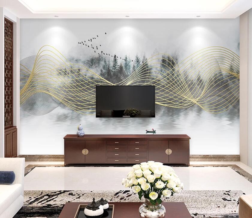 3D Yellow Wave WC67 Wall Murals Wallpaper AJ Wallpaper 2 