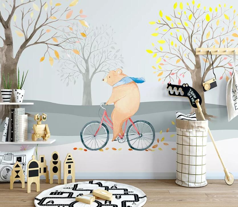 3D Bear Riding Bicycle WC62 Wall Murals Wallpaper AJ Wallpaper 2 