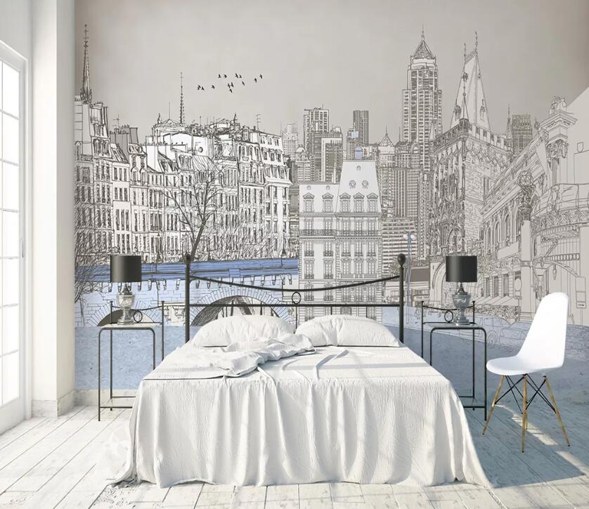 3D Building Bridge WC2106 Wall Murals