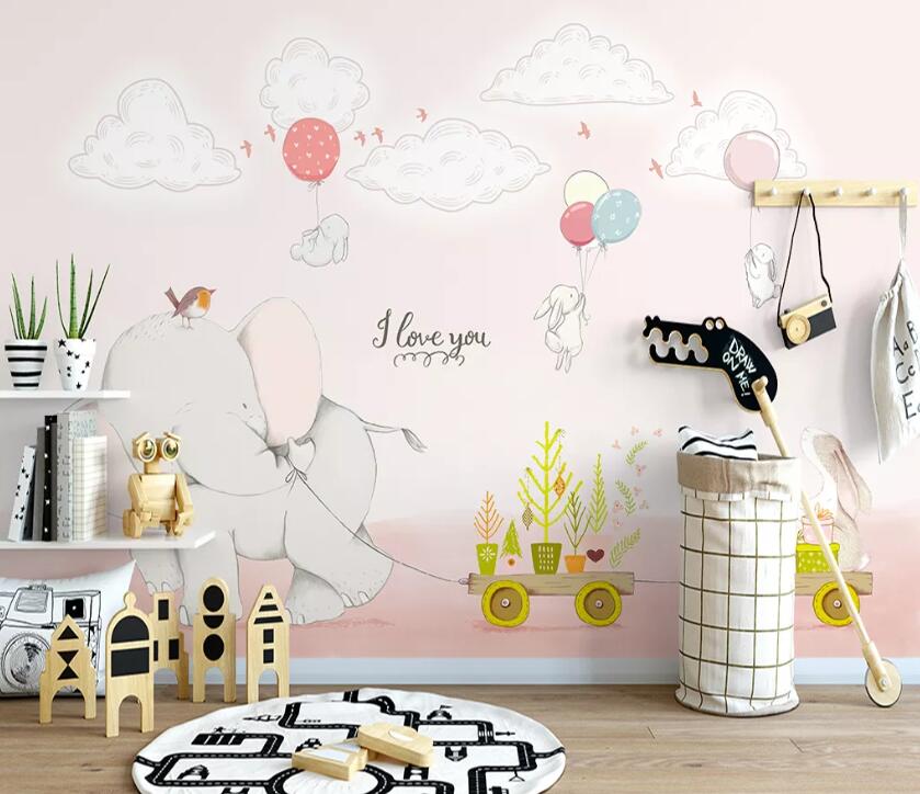 3D Rabbit Elephant WC2100 Wall Murals