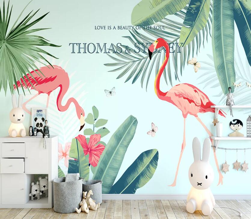 3D Flamingo Leaves WC2095 Wall Murals