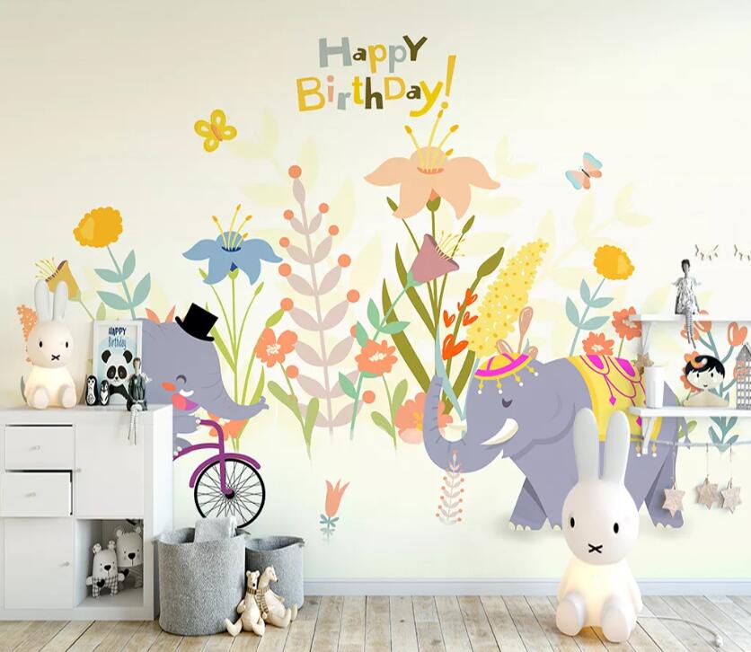 3D Flower Elephant WC2085 Wall Murals
