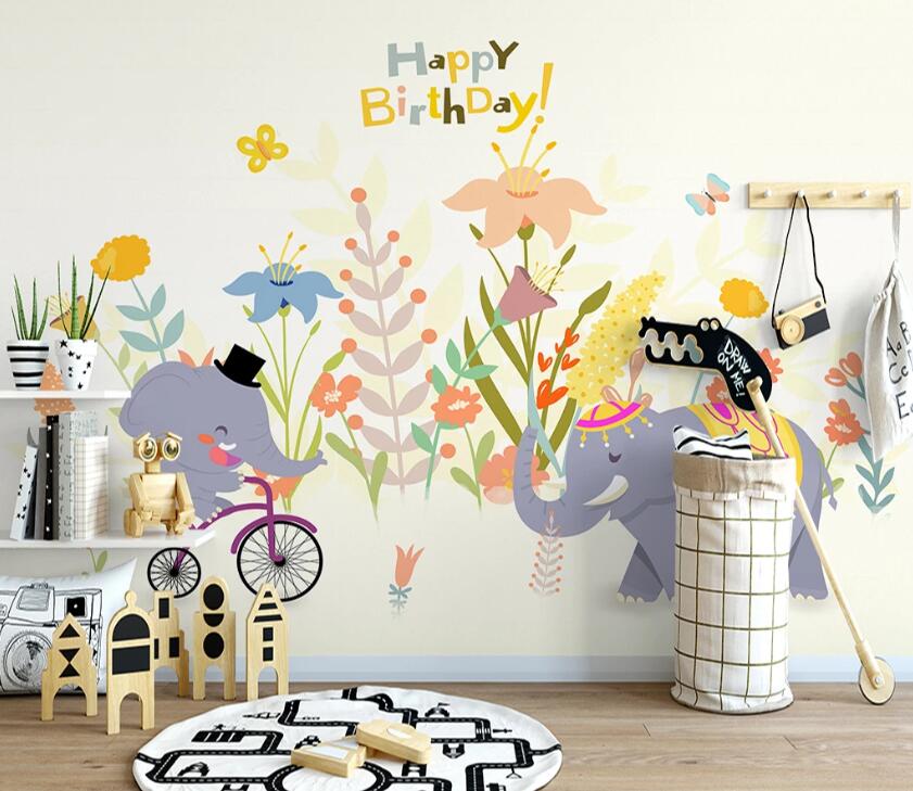 3D Elephant Flower WC33 Wall Murals Wallpaper AJ Wallpaper 2 