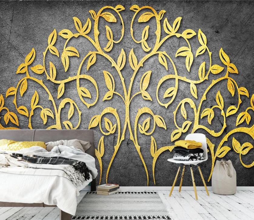 3D Golden Leaves WC12 Wall Murals Wallpaper AJ Wallpaper 2 