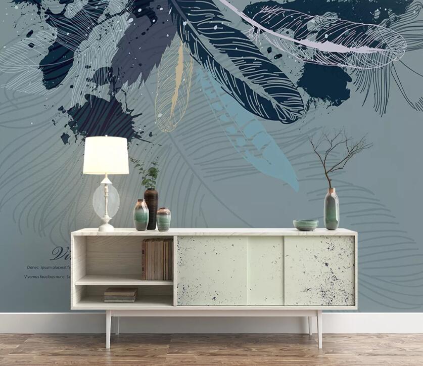 3D Gray Leaves WC07 Wall Murals Wallpaper AJ Wallpaper 2 